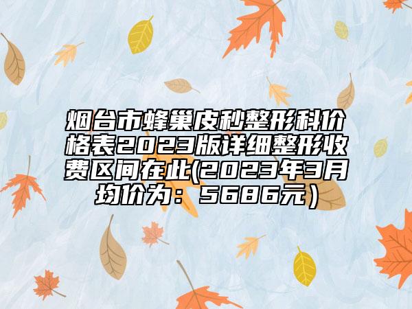 煙臺市蜂巢皮秒整形科價格表2023版詳細整形收費區(qū)間在此(2023年3月均價為：5686元）