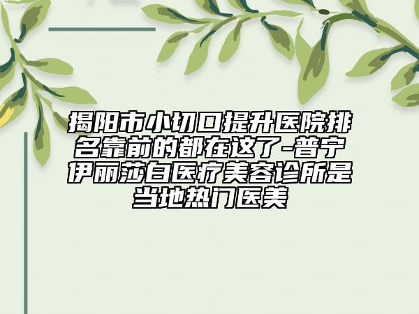 揭陽市小切口提升醫(yī)院排名靠前的都在這了-普寧伊麗莎白醫(yī)療美容診所是當?shù)責衢T醫(yī)美