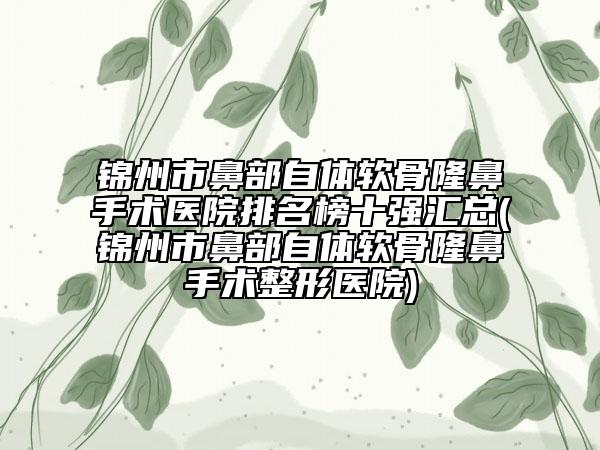 錦州市鼻部自體軟骨隆鼻手術醫(yī)院排名榜十強匯總(錦州市鼻部自體軟骨隆鼻手術整形醫(yī)院)