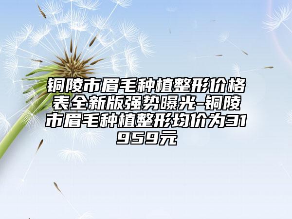 銅陵市眉毛種植整形價格表全新版強勢曝光-銅陵市眉毛種植整形均價為31959元