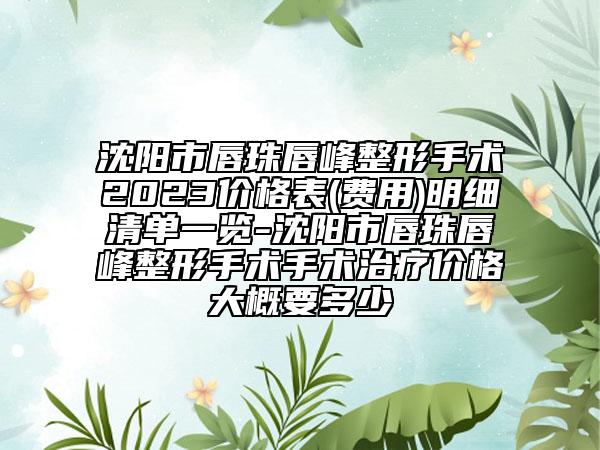 沈陽市唇珠唇峰整形手術(shù)2023價格表(費用)明細(xì)清單一覽-沈陽市唇珠唇峰整形手術(shù)手術(shù)治療價格大概要多少