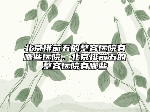 北京排前五的整容醫(yī)院有哪些醫(yī)院，北京排前五的整容醫(yī)院有哪些