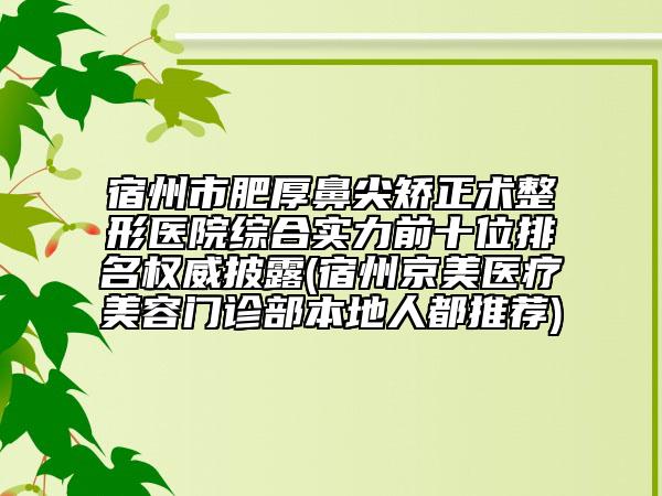 宿州市肥厚鼻尖矯正術整形醫(yī)院綜合實力前十位排名權威披露(宿州京美醫(yī)療美容門診部本地人都推薦)