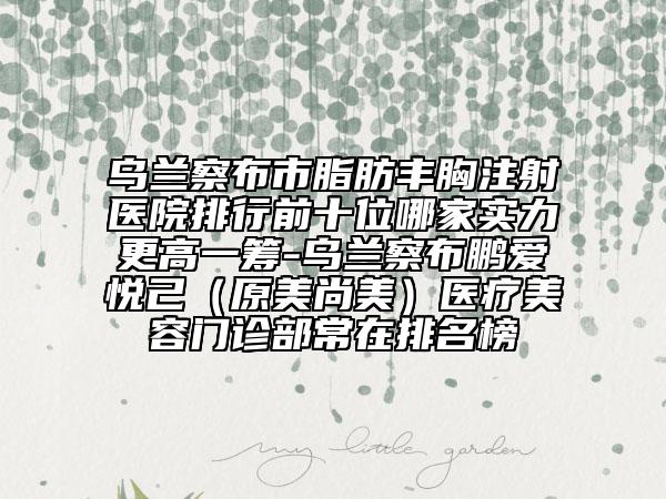 烏蘭察布市脂肪豐胸注射醫(yī)院排行前十位哪家實力更高一籌-烏蘭察布鵬愛悅己（原美尚美）醫(yī)療美容門診部常在排名榜