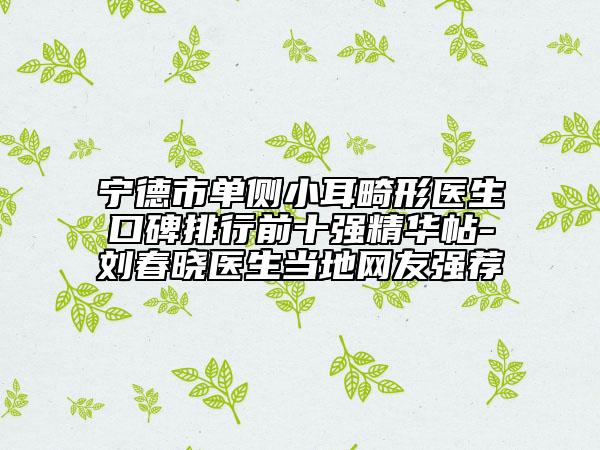 寧德市單側(cè)小耳畸形醫(yī)生口碑排行前十強精華帖-劉春曉醫(yī)生當?shù)鼐W(wǎng)友強薦