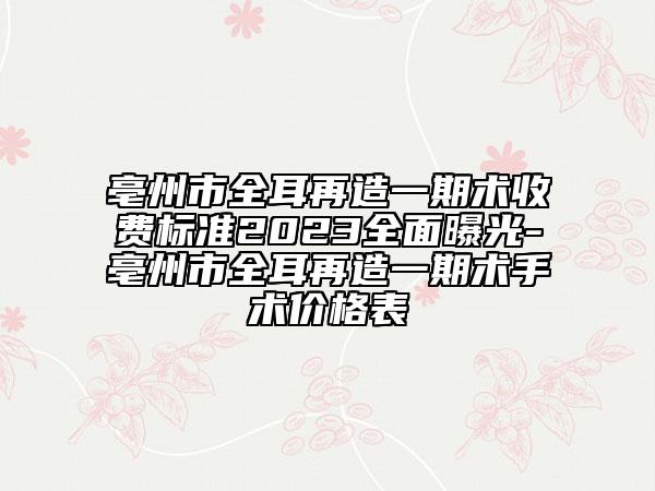 亳州市全耳再造一期術(shù)收費標準2023全面曝光-亳州市全耳再造一期術(shù)手術(shù)價格表