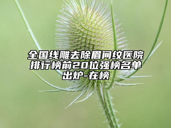 全國線雕去除眉間紋醫(yī)院排行榜前20位強榜名單出爐-在榜