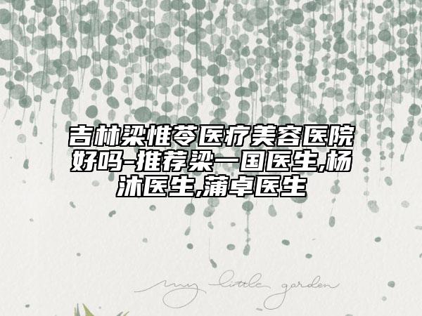 吉林梁惟苓醫(yī)療美容醫(yī)院好嗎-推薦梁一國(guó)醫(yī)生,楊沐醫(yī)生,蒲卓醫(yī)生