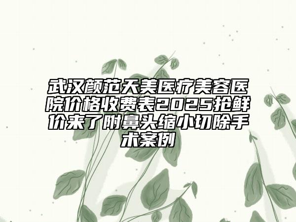 武漢顏范天美醫(yī)療美容醫(yī)院價格收費表2025搶鮮價來了附鼻頭縮小切除手術案例