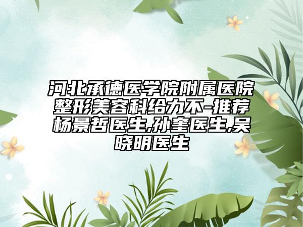 河北承德醫(yī)學院附屬醫(yī)院整形美容科給力不-推薦楊景哲醫(yī)生,孫奎醫(yī)生,吳曉明醫(yī)生