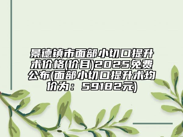 景德鎮(zhèn)市面部小切口提升術(shù)價格(價目)2025免費(fèi)公布(面部小切口提升術(shù)均價為：59182元)