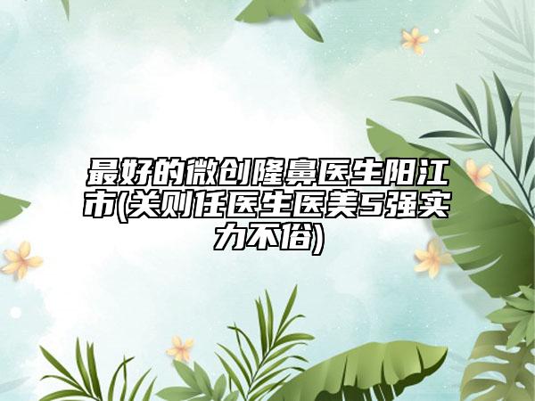 最好的微創(chuàng)隆鼻醫(yī)生陽江市(關則任醫(yī)生醫(yī)美5強實力不俗)