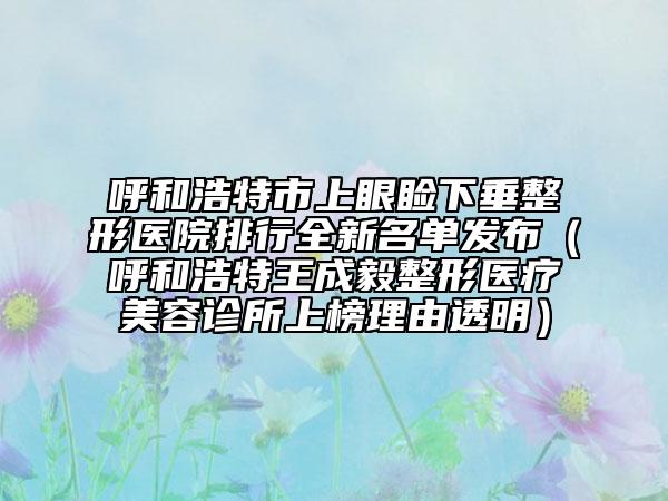 呼和浩特市上眼瞼下垂整形醫(yī)院排行全新名單發(fā)布（呼和浩特王成毅整形醫(yī)療美容診所上榜理由透明）