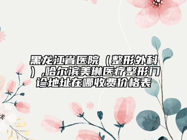 黑龍江省醫(yī)院（整形外科）,哈爾濱美琳醫(yī)療整形門診地址在哪收費價格表