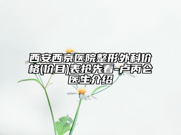 西安西京醫(yī)院整形外科價格(價目)表搶先看-盧丙侖醫(yī)生介紹