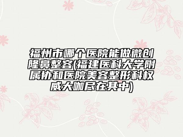 福州市哪個醫(yī)院能做微創(chuàng)隆鼻整容(福建醫(yī)科大學附屬協(xié)和醫(yī)院美容整形科權威大咖盡在其中)