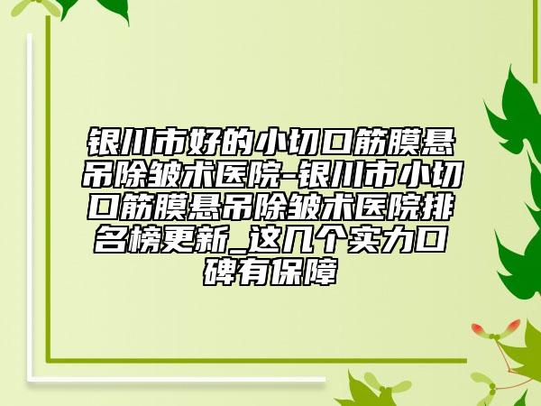 銀川市好的小切口筋膜懸吊除皺術醫(yī)院-銀川市小切口筋膜懸吊除皺術醫(yī)院排名榜更新_這幾個實力口碑有保障