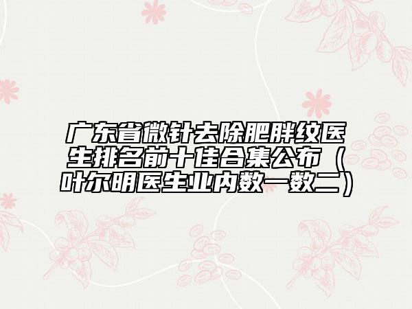 廣東省微針去除肥胖紋醫(yī)生排名前十佳合集公布（葉爾明醫(yī)生業(yè)內(nèi)數(shù)一數(shù)二）