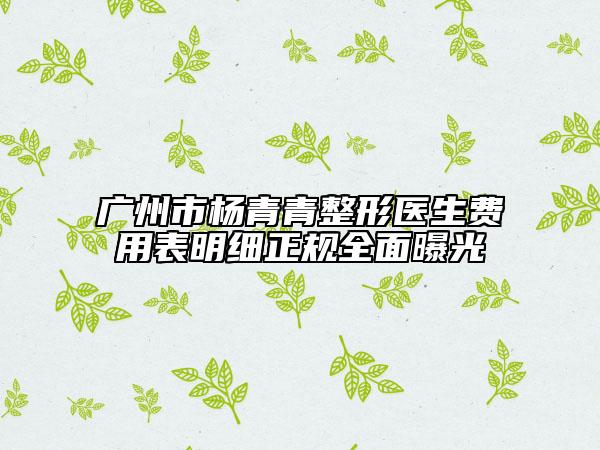 廣州市楊青青整形醫(yī)生費(fèi)用表明細(xì)正規(guī)全面曝光