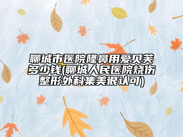聊城市醫(yī)院隆鼻用愛(ài)貝芙多少錢(qián)(聊城人民醫(yī)院燒傷整形外科集美很認(rèn)可)