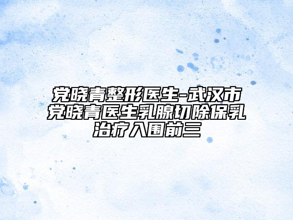 黨曉青整形醫(yī)生-武漢市黨曉青醫(yī)生乳腺切除保乳治療入圍前三