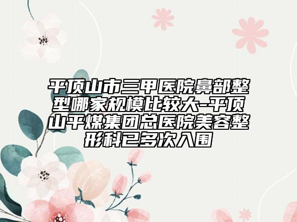 平頂山市三甲醫(yī)院鼻部整型哪家規(guī)模比較大-平頂山平煤集團(tuán)總醫(yī)院美容整形科已多次入圍