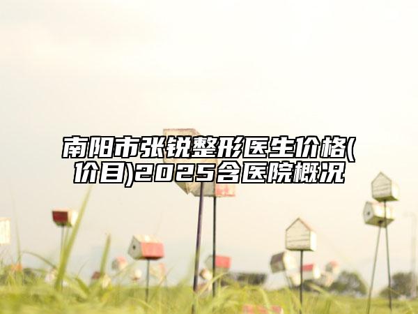 南陽市張銳整形醫(yī)生價格(價目)2025含醫(yī)院概況