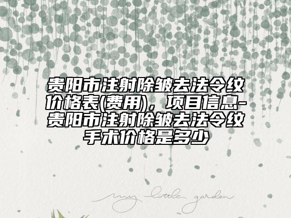 貴陽市注射除皺去法令紋價格表(費用)，項目信息-貴陽市注射除皺去法令紋手術(shù)價格是多少