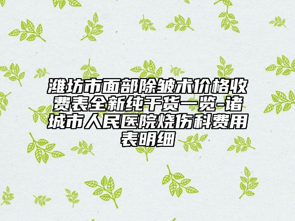 濰坊市面部除皺術(shù)價(jià)格收費(fèi)表全新純干貨一覽-諸城市人民醫(yī)院燒傷科費(fèi)用表明細(xì)