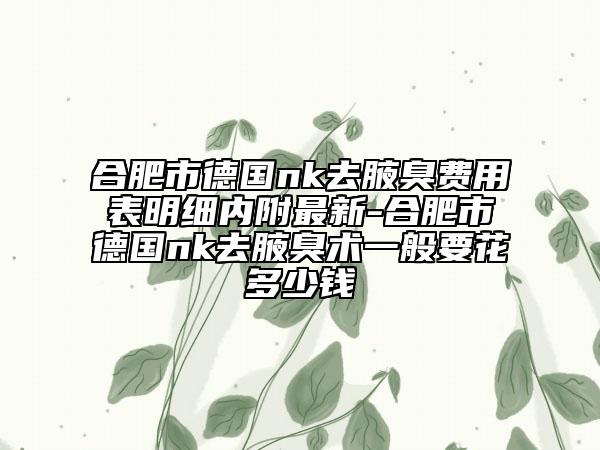 合肥市德國(guó)nk去腋臭費(fèi)用表明細(xì)內(nèi)附最新-合肥市德國(guó)nk去腋臭術(shù)一般要花多少錢