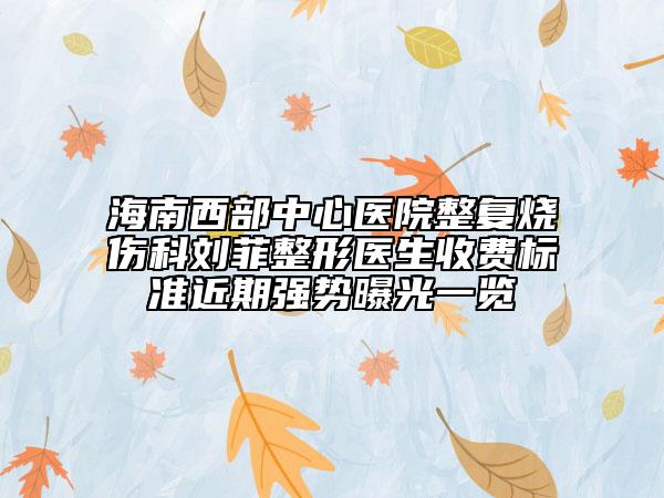 海南西部中心醫(yī)院整復(fù)燒傷科劉菲整形醫(yī)生收費(fèi)標(biāo)準(zhǔn)近期強(qiáng)勢(shì)曝光一覽