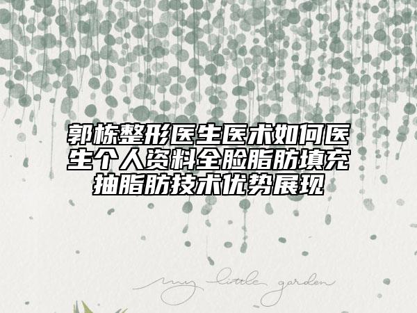 郭棟整形醫(yī)生醫(yī)術如何醫(yī)生個人資料全臉脂肪填充抽脂肪技術優(yōu)勢展現(xiàn)