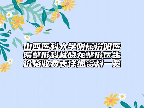 山西醫(yī)科大學附屬汾陽醫(yī)院整形科杜曉龍整形醫(yī)生價格收費表詳細資料一覽