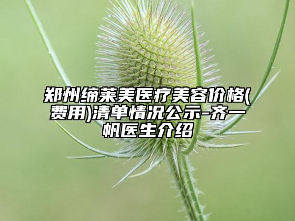 鄭州締萊美醫(yī)療美容價(jià)格(費(fèi)用)清單情況公示-齊一帆醫(yī)生介紹