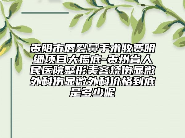 貴陽市唇裂鼻手術(shù)收費(fèi)明細(xì)項(xiàng)目大揭底-貴州省人民醫(yī)院整形美容燒傷顯微外科傷顯微外科價(jià)格到底是多少呢