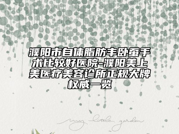 濮陽(yáng)市自體脂肪豐臥蠶手術(shù)比較好醫(yī)院-濮陽(yáng)美上美醫(yī)療美容診所正規(guī)大牌權(quán)威一覽