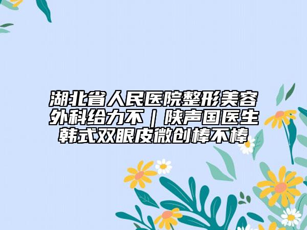 湖北省人民醫(yī)院整形美容外科給力不｜陜聲國醫(yī)生韓式雙眼皮微創(chuàng)棒不棒