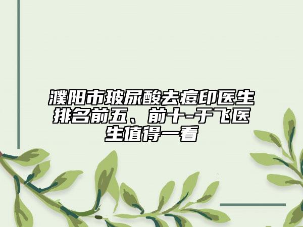 濮陽市玻尿酸去痘印醫(yī)生排名前五、前十-于飛醫(yī)生值得一看