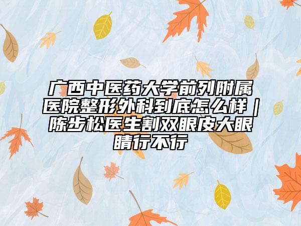廣西中醫(yī)藥大學(xué)前列附屬醫(yī)院整形外科到底怎么樣｜陳步松醫(yī)生割雙眼皮大眼睛行不行