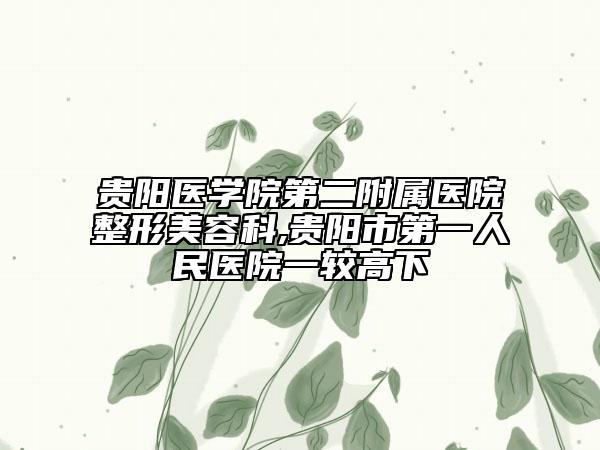 貴陽醫(yī)學院第二附屬醫(yī)院整形美容科,貴陽市第一人民醫(yī)院一較高下