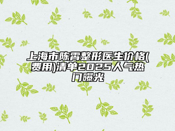 上海市陳霄整形醫(yī)生價格(費用)清單2025人氣熱門曝光